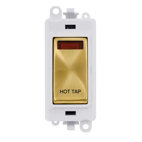 Click® Scolmore GridPro® GM2018NPWSB-HT 20AX Double Pole Switch With Neon Module - White - Satin Brass - Hot Tap Satin Brass Polar White Insert