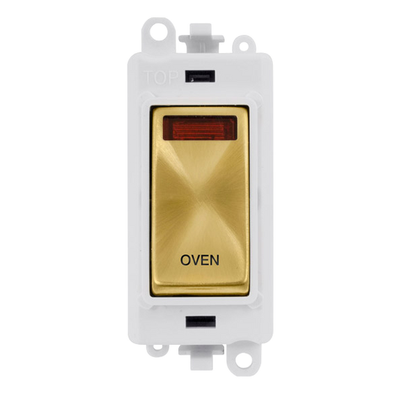 Click® Scolmore GridPro® GM2018NPWSB-OV 20AX Double Pole Switch With Neon Module - White - Satin Brass - Oven Satin Brass Polar White Insert