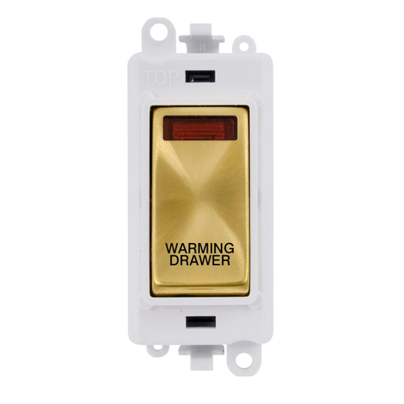 Click® Scolmore GridPro® GM2018NPWSB-WDR 20AX Double Pole Switch With Neon Module - White - Satin Brass - Warming Drawer Satin Brass Polar White Insert