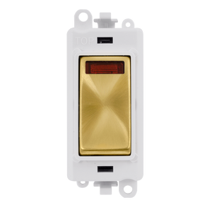 Click® Scolmore GridPro® GM2018NPWSB 20AX Double Pole Switch With Neon Module - White - Satin Brass Satin Brass Polar White Insert