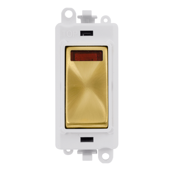 Click® Scolmore GridPro® GM2018NPWSB 20AX Double Pole Switch With Neon Module - White - Satin Brass Satin Brass Polar White Insert