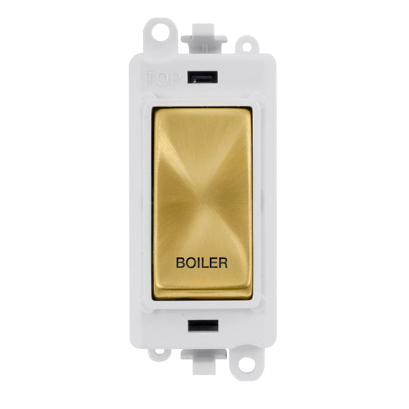 Click® Scolmore GridPro® GM2018PWSB-BL 20AX Double Pole Switch Module - White - Satin Brass - Boiler Satin Brass Polar White Insert