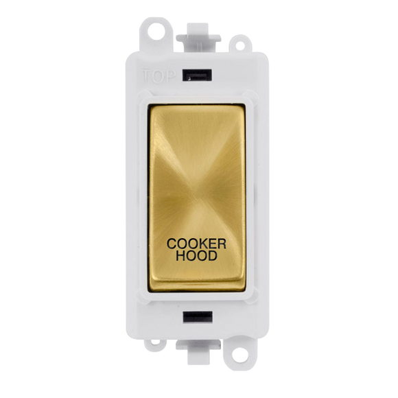 Click® Scolmore GridPro® GM2018PWSB-CH 20AX Double Pole Switch Module - White - Satin Brass - Cooker Hood Satin Brass Polar White Insert