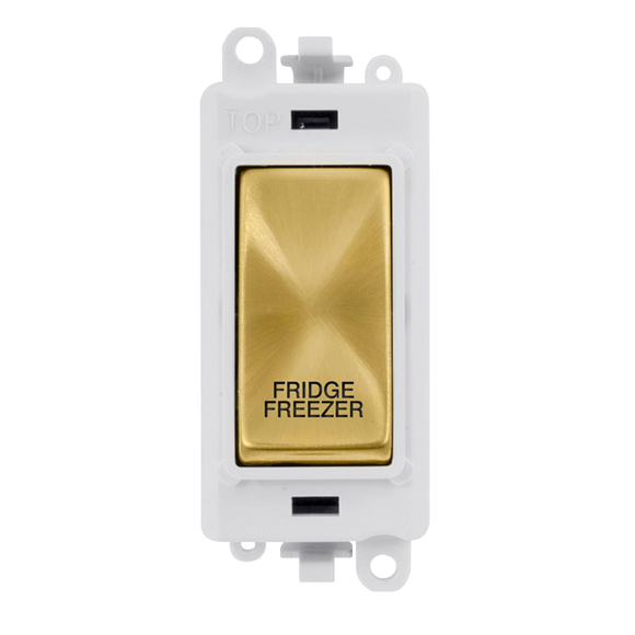 Click® Scolmore GridPro® GM2018PWSB-FF 20AX Double Pole Switch Module - White - Satin Brass - Fridge Freezer Satin Brass Polar White Insert