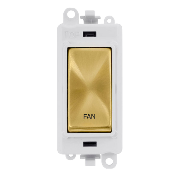 Click® Scolmore GridPro® GM2018PWSB-FN 20AX Double Pole Switch Module - White - Satin Brass - Fan Satin Brass Polar White Insert