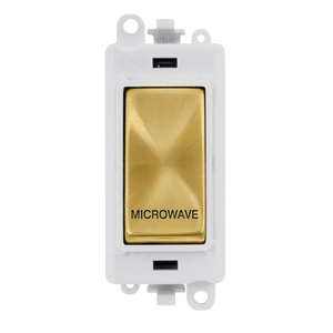 Click® Scolmore GridPro® GM2018PWSB-MW 20AX Double Pole Switch Module - White - Satin Brass - Microwave Satin Brass Polar White Insert