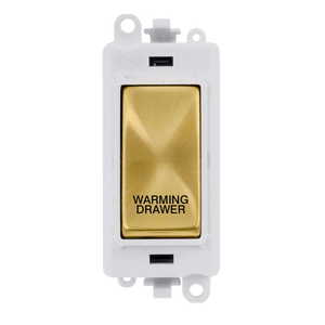 Click® Scolmore GridPro® GM2018PWSB-WDR 20AX Double Pole Switch Module - White - Satin Brass - Warming Drawer Satin Brass Polar White Insert