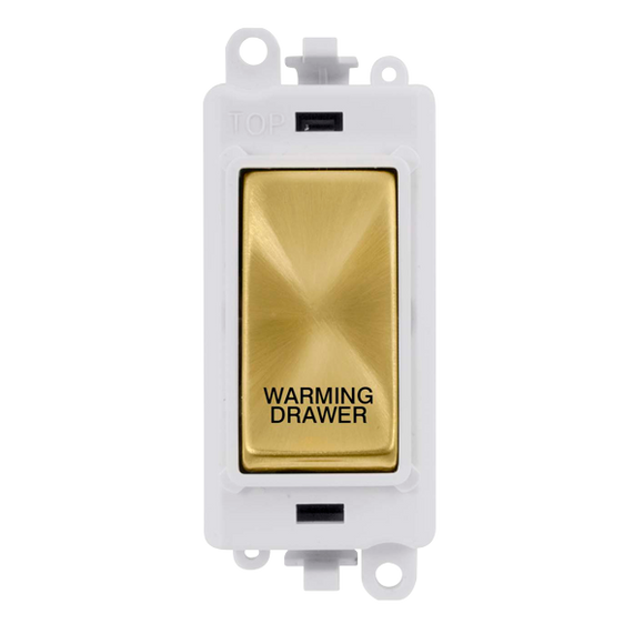 Click® Scolmore GridPro® GM2018PWSB-WDR 20AX Double Pole Switch Module - White - Satin Brass - Warming Drawer Satin Brass Polar White Insert