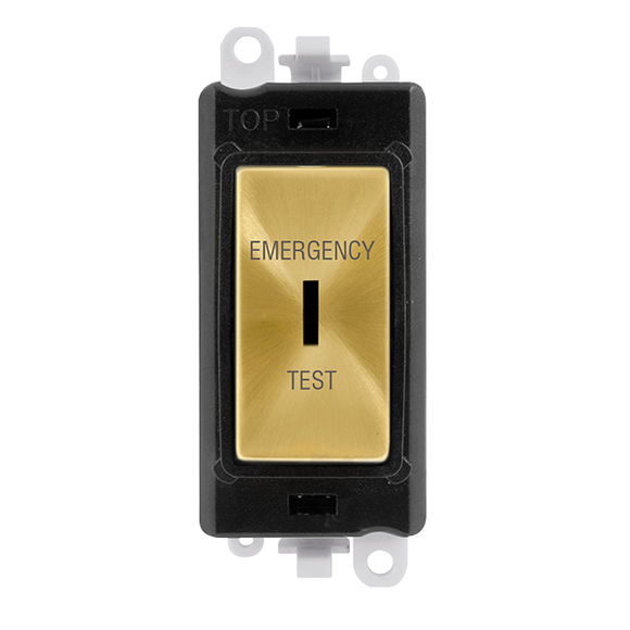 Click® Scolmore GridPro® GM2046BKSBET 20AX Double Pole Keyswitch 'Emergency Test' - Black - Satin Brass Satin Brass Black Insert