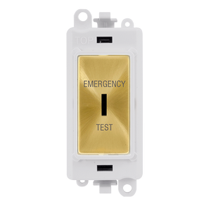 Click® Scolmore GridPro® GM2046PWSBET 20AX Double Pole Keyswitch 'Emergency Test' - White - Satin Brass Satin Brass Polar White Insert