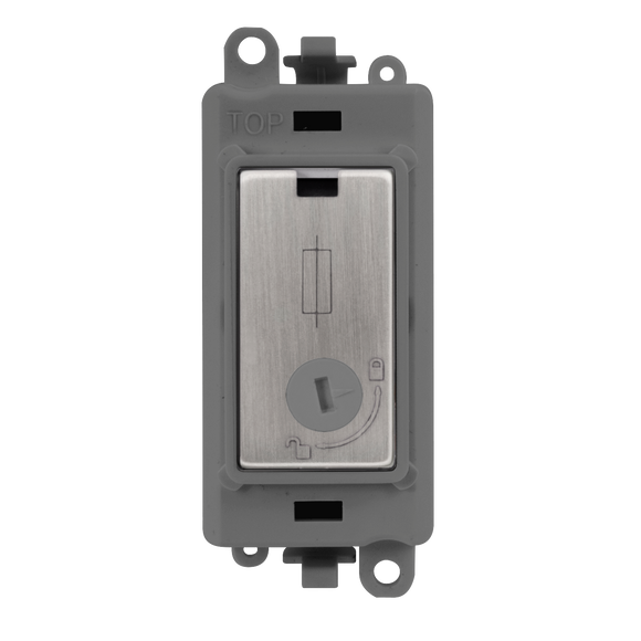 Click® Scolmore GridPro® GM2047-LGYSS 13A Fused Lockable Module - Grey - Stainless Steel Stainless Steel Grey Insert