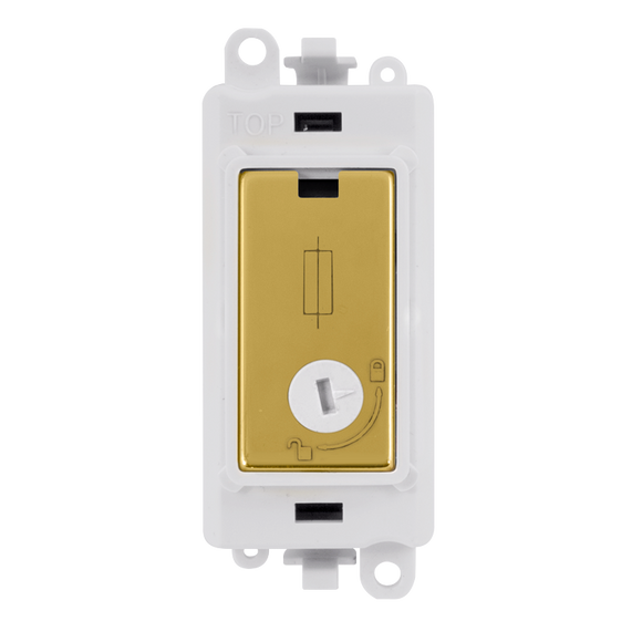 Click® Scolmore GridPro® GM2047-LPWBR 13A Fused Lockable Module - White - Polished Brass Polished Brass Polar White Insert