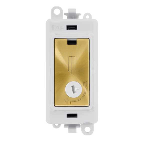 Click® Scolmore GridPro® GM2047-LPWSB 13A Fused Lockable Module - White - Satin Brass Satin Brass Polar White Insert