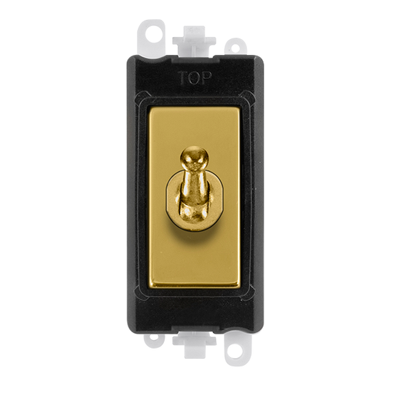 Click® Scolmore GridPro® GM209002BKBR 20AX 2 Way Toggle Switch Module - Black - Polished Brass Polished Brass Black Insert