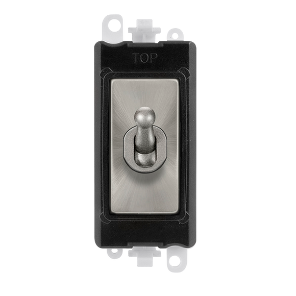 Click® Scolmore GridPro® GM209002BKSC 20AX 2 Way Toggle Switch Module - Black - Satin Chrome Satin Chrome Black Insert