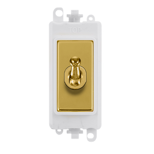 Click® Scolmore GridPro® GM209002PWBR 20AX 2 Way Toggle Switch Module - White - Polished Brass Polished Brass Polar White Insert