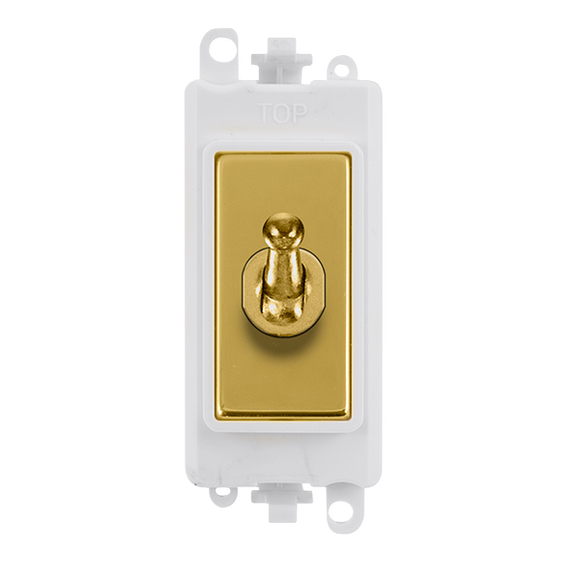 Click® Scolmore GridPro® GM209002PWBR 20AX 2 Way Toggle Switch Module - White - Polished Brass Polished Brass Polar White Insert