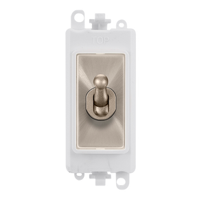 Click® Scolmore GridPro® GM209002PWBS 20AX 2 Way Toggle Switch Module - White - Brushed Stainless Brushed Stainless Polar White Insert