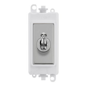 Click® Scolmore GridPro® GM209002PWCH 20AX 2 Way Toggle Switch Module - White - Polished Chrome Polished Chrome Polar White Insert