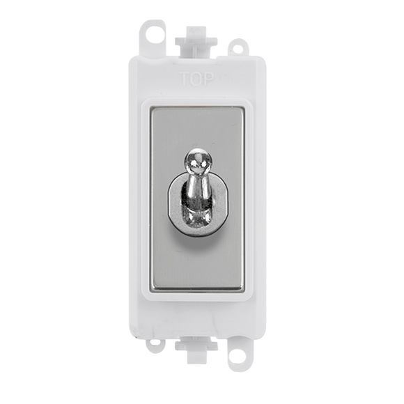 Click® Scolmore GridPro® GM209002PWCH 20AX 2 Way Toggle Switch Module - White - Polished Chrome Polished Chrome Polar White Insert