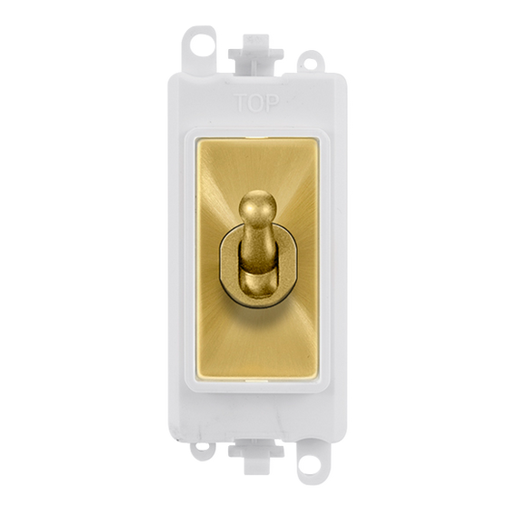 Click® Scolmore GridPro® GM209002PWSB 20AX 2 Way Toggle Switch Module - White - Satin Brass Satin Brass Polar White Insert