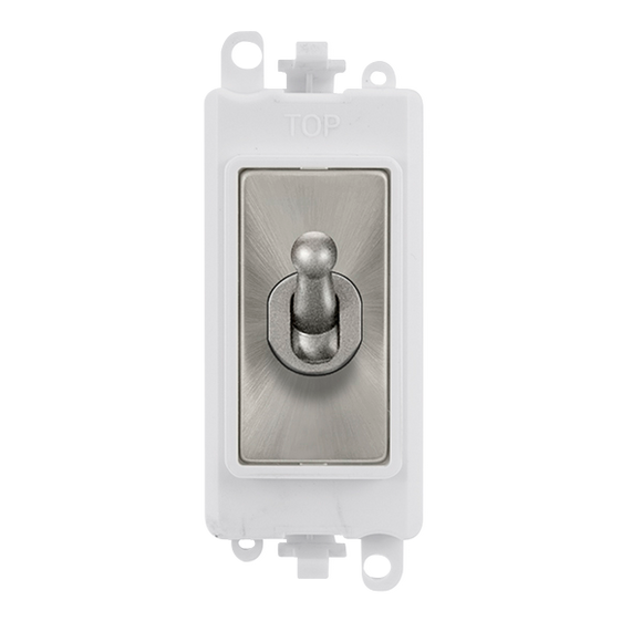 Click® Scolmore GridPro® GM209002PWSC 20AX 2 Way Toggle Switch Module - White - Satin Chrome Satin Chrome Polar White Insert