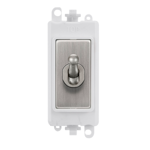 Click® Scolmore GridPro® GM209002PWSS 20AX 2 Way Toggle Switch Module - White - Stainless Steel Stainless Steel Polar White Insert