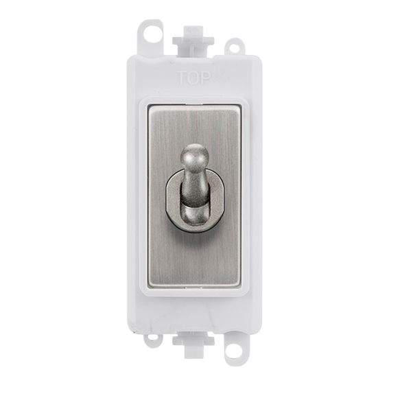 Click® Scolmore GridPro® GM209002PWSS 20AX 2 Way Toggle Switch Module - White - Stainless Steel Stainless Steel Polar White Insert