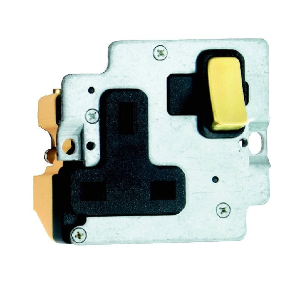 Hamilton ISS1SB-B Grid-IT 1 gang 13A Double Pole Switched Socket Module Satin Brass/Black Insert