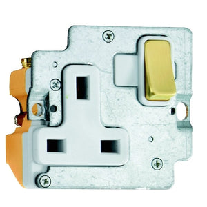 Hamilton ISS1SB-W Grid-IT 1 gang 13A Double Pole Switched Socket Module Satin Brass/White Insert