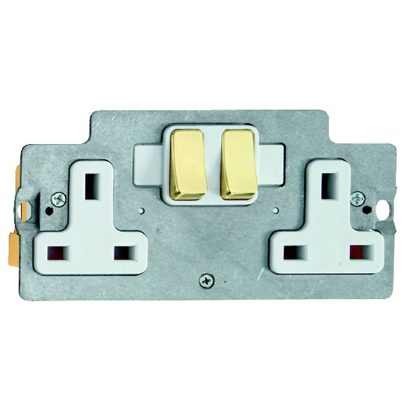 Hamilton ISS2PB-W Grid-IT 2 gang 13A Double Pole Switched Socket Module Polished Brass/White Insert