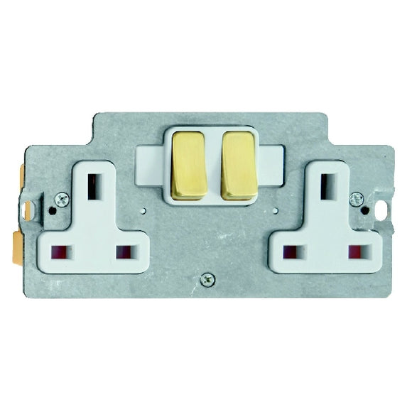 Hamilton ISS2SB-W Grid-IT 2 gang 13A Double Pole Switched Socket Module Satin Brass/White Insert