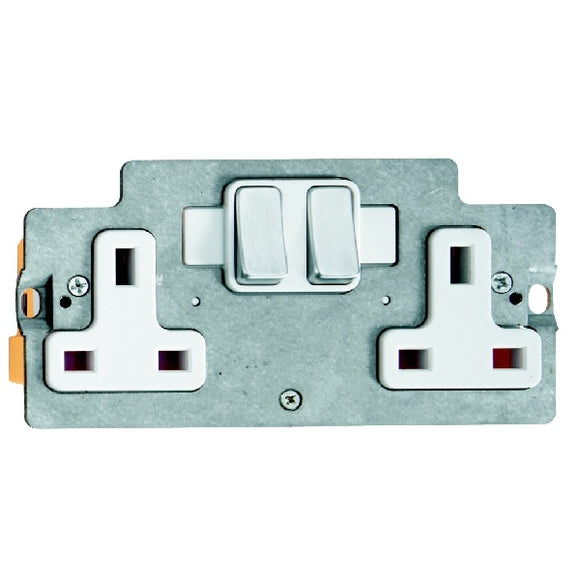 Hamilton ISS2SC-W Grid-IT 2 gang 13A Double Pole Switched Socket Module Satin Chrome/White Insert