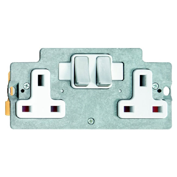 Hamilton ISS2SS-W Grid-IT 2 gang 13A Double Pole Switched Socket Module Satin Steel/White Insert