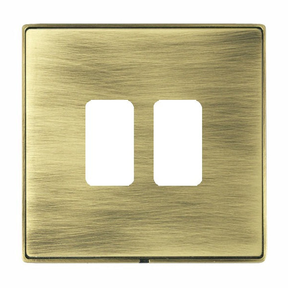 Hamilton LD2GPAB-AB Linea-Duo CFX Antique Brass Frame/Antique Brass Front 2 Gang Grid Fix Aperture Plate with Grid Insert