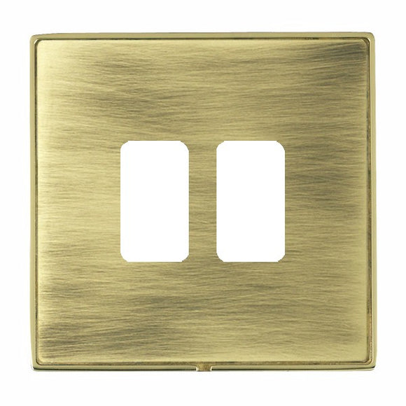 Hamilton LD2GPPB-AB Linea-Duo CFX Polished Brass Frame/Antique Brass Front 2 Gang Grid Fix Aperture Plate with Grid Insert