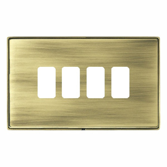 Hamilton LD4GPAB-AB Linea-Duo CFX Antique Brass Frame/Antique Brass Front 4 Gang Grid Fix Aperture Plate with Grid Insert