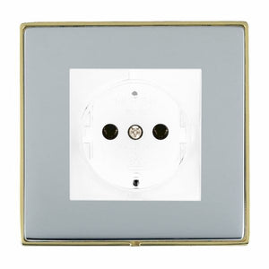 Hamilton LD6126PB-BSW Linea-Duo CFX Polished Brass Frame/Bright Steel Front 1 gang 10/16A 220/250V AC German Unswitched Socket White Insert - www.fancysockets.shop