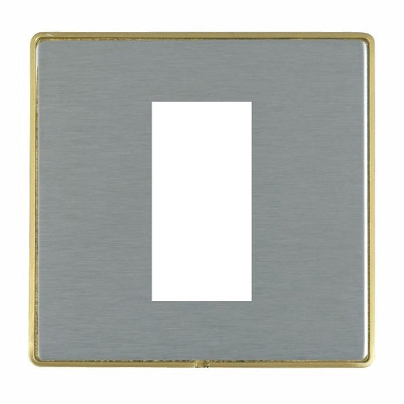 Hamilton LDEURO1SB-SS Linea-Duo CFX EuroFix Satin Brass Frame/Satin Steel Front Single Plate complete with 1 EuroFix Aperture 25x50mm and Grid Insert