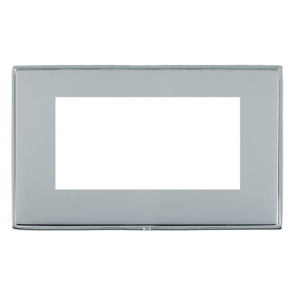 Hamilton LDEURO4BC-BS Linea-Duo CFX EuroFix Bright Chrome Frame/Bright Steel Front Double Plate complete with 4 EuroFix Apertures 100x50mm and Grid Insert