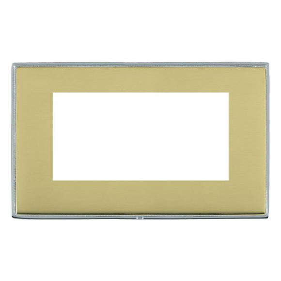 Hamilton LDEURO4BC-PB Linea-Duo CFX EuroFix Bright Chrome Frame/Polished Brass Front Double Plate complete with 4 EuroFix Apertures 100x50mm and Grid Insert