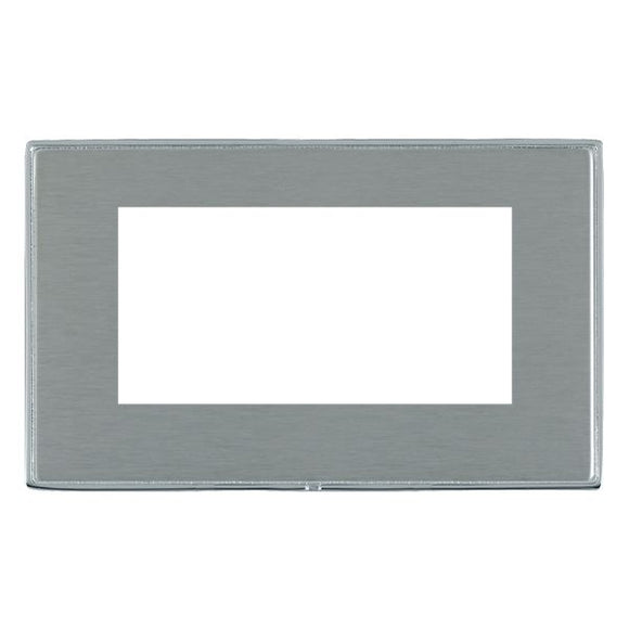 Hamilton LDEURO4BC-SS Linea-Duo CFX EuroFix Bright Chrome Frame/Satin Steel Front Double Plate complete with 4 EuroFix Apertures 100x50mm and Grid Insert