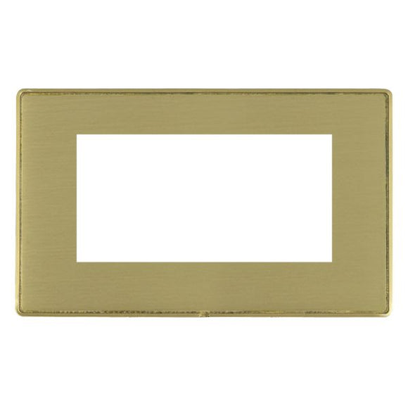 Hamilton LDEURO4SB-SB Linea-Duo CFX EuroFix Satin Brass Frame/Satin Brass Front Double Plate complete with 4 EuroFix Apertures 100x50mm and Grid Insert