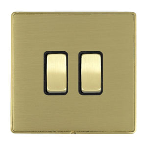 Hamilton LDR32SB-SBB Linea-Duo CFX Satin Brass Frame/Satin Brass Front 2 gang 10AX Intermediate Rocker Satin Brass/Black Insert - www.fancysockets.shop