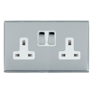 Hamilton LDSS2BC-BSW Linea-Duo CFX Bright Chrome Frame/Bright Steel Front 2 gang 13A Double Pole Switched Socket Bright Chrome/White Insert - www.fancysockets.shop