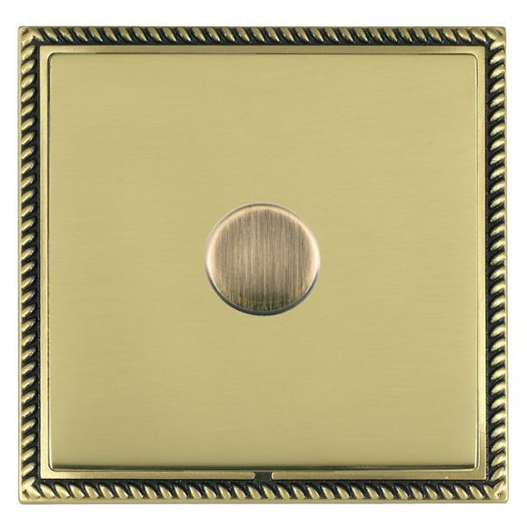 Hamilton LGX1X60AB-PB Linea-Georgian CFX Antique Brass Frame/Polished Brass Front 1 gang 600W Resistive Leading Edge Push On-Off Rotary 2 Way Switching Dimmer Antique Brass Insert