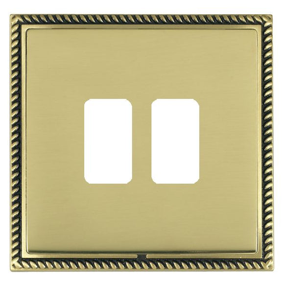 Hamilton LGX2GPAB-PB Linea-Georgian CFX Grid-IT Antique Brass Frame/Polished Brass Front 2 Gang Grid Fix Aperture Plate with Grid Insert