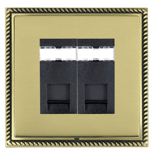 Hamilton LGX2J12AB-PBB Linea-Georgian CFX Antique Brass Frame/Polished Brass Front 2 gang RJ12 Outlet - Unshielded Black Insert