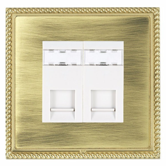 Hamilton LGX2J12PB-ABW Linea-Georgian CFX Polished Brass Frame/Antique Brass Front 2 gang RJ12 Outlet - Unshielded White Insert