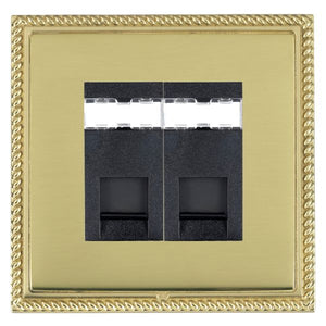 Hamilton LGX2J12PB-PBB Linea-Georgian CFX Polished Brass Frame/Polished Brass Front 2 gang RJ12 Outlet - Unshielded Black Insert